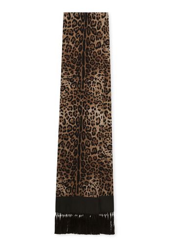 Dolce & Gabbana fringed leopard-print silk scarf - Brown