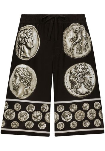 Dolce & Gabbana roman-coin print silk bermuda shorts - Black