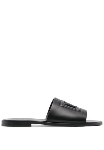 Dolce & Gabbana embossed-logo leather slides - Black