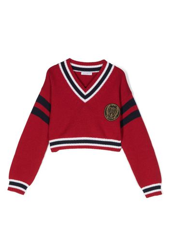 Dolce & Gabbana Kids logo-patch striped jumper - Red