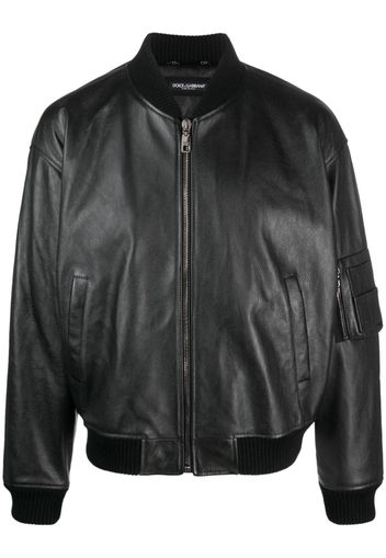 Dolce & Gabbana leather zip-up bomber jacket - Black