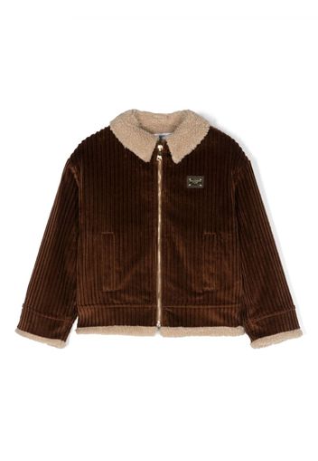 Dolce & Gabbana Kids cotton-blend logo-plaque coat - Brown