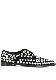 lace-up leather shoes rhinestone embellished Derby shoes - Black