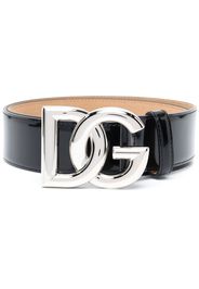 Dolce & Gabbana logo-plaque buckled patent belt - Black