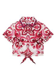 Dolce & Gabbana Kids majolica-print tie-waist shirt - White