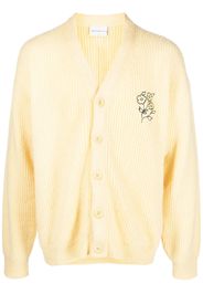 Drôle De Monsieur embroidered-flower ribbed cardigan - Yellow