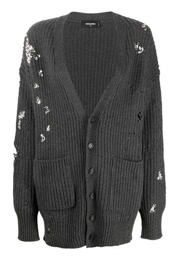 Dsquared2 crystal-embellished distressed-effect cardigan - Grey