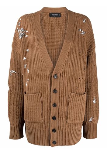 Dsquared2 crystal-embellished distressed-effect cardigan - Brown