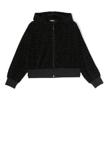 Dsquared2 Kids logo-embossed velvet zipped hoodie - Black