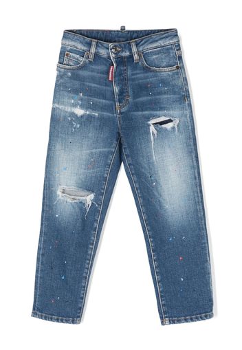 Dsquared2 Kids paint-splattered ripped-detail jeans - Blue