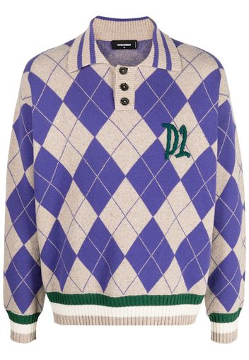 Dsquared2 argyle check polo collar jumper - Purple