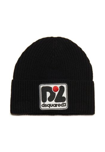 Dsquared2 Kids logo-patch ribbed beanie - Black