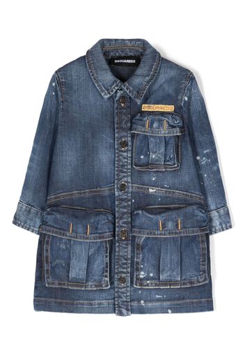 Dsquared2 Kids paint-splatter peplum denim dress - Blue