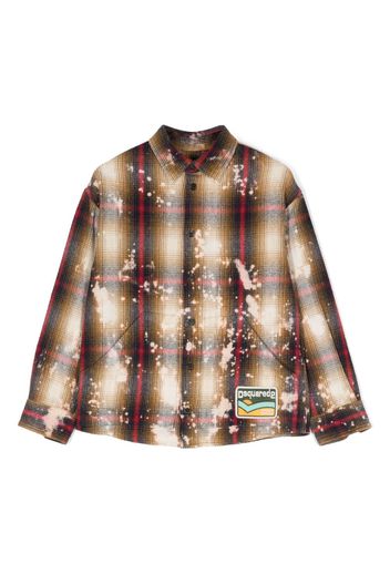 Dsquared2 Kids logo-patch bleached check shirt - Brown