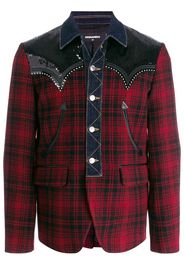 denim-trim plaid blazer