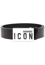 Icon-buckle leather belt