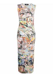 Dsquared2 abstract-print gathered-detail midi dress - White