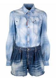 Dsquared2 two-tone distressed denim playsuit - Blue