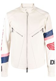 Dsquared2 logo-patch leather biker jacket - Neutrals