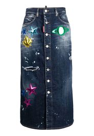 Dsquared2 distressed patch-detail denim skirt - Blue