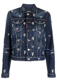 Dsquared2 crystal-embellished cropped denim jacket - Blue