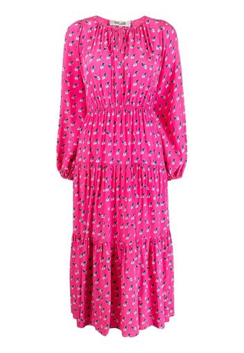 DVF Diane von Furstenberg long-sleeved round neck midi dress - Pink