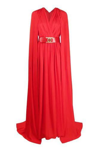 Elie Saab belted cape-effect silk gown - Red