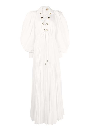 Elie Saab puff-sleeved pleated long dress - White