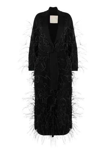 Elie Saab feather-embellished tied-waist coat - Black