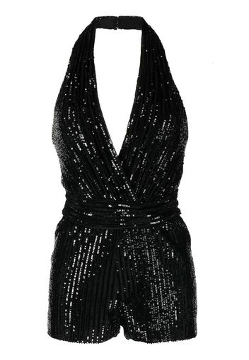 Elie Saab sequinned halterneck playsuit - Black