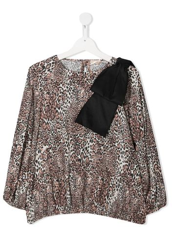 TEEN bow-embellished leopard-print blouse