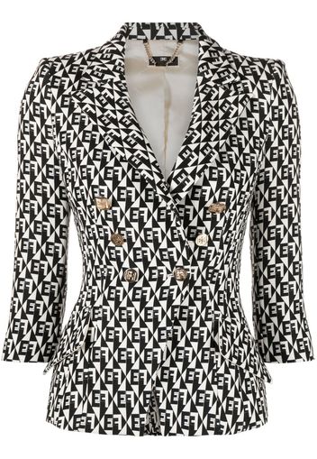 Elisabetta Franchi logo print double-breasted blazer - White