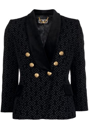 Elisabetta Franchi flocked logo double-breasted blazer - Black