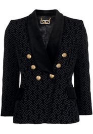 Elisabetta Franchi flocked logo double-breasted blazer - Black