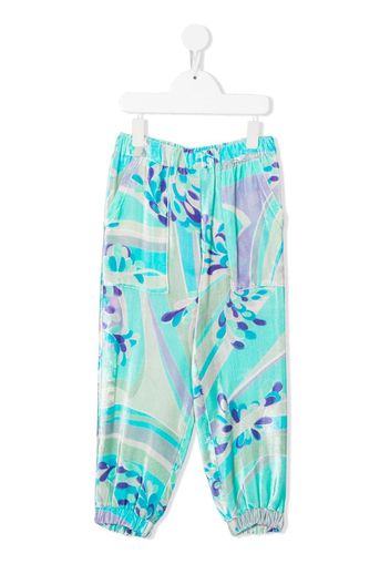 Emilio Pucci Junior abstract-print velvet trousers - Blue