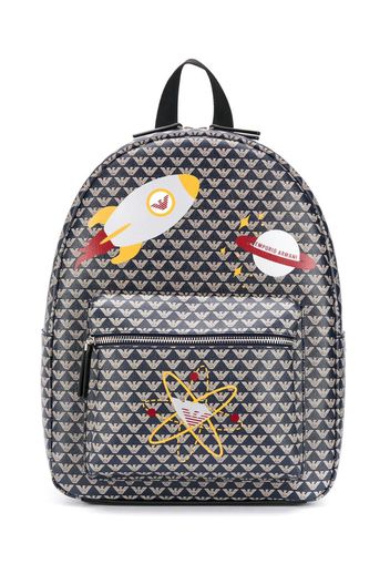 spacecraft-print faux-leather backpack