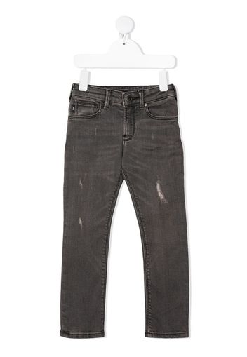 distressed straight-leg denim jeans