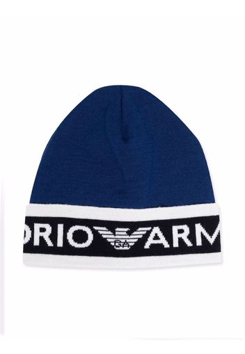 Emporio Armani Kids intarsia-knit logo beanie - Blue