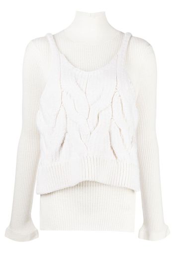 Enföld layered cable-knit top - White
