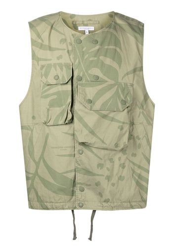 Engineered Garments leaf-print cotton gilet - Green