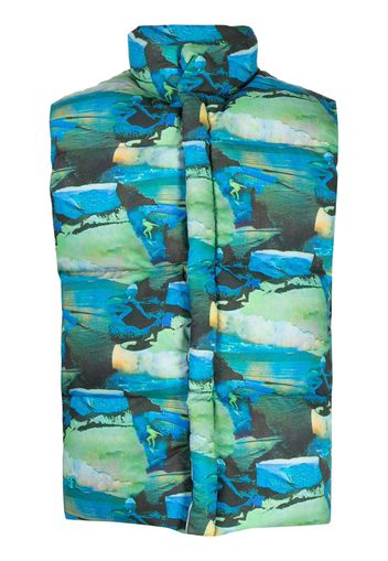 ERL printed quilted puffer gilet - Blue