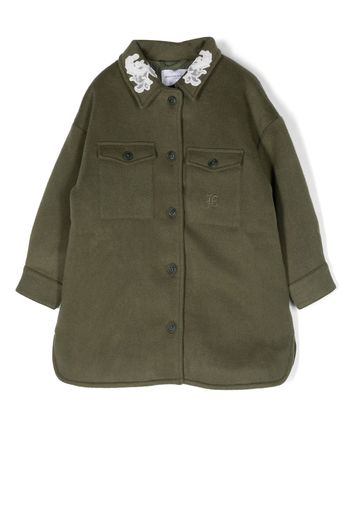 Ermanno Scervino Junior lace-embellished single-breasted coat - Green