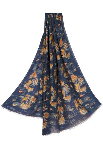 ETRO graphic-print frayed-edge scarf - Blue