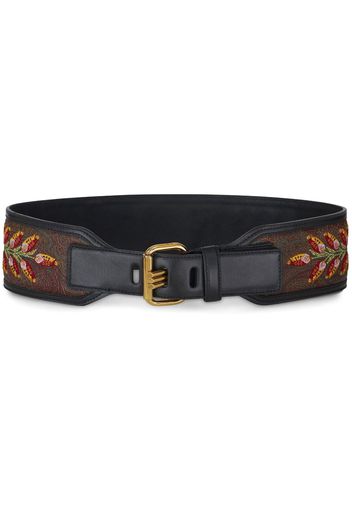 ETRO leaf-embroidery leather belt - Black