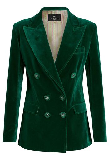 ETRO long-sleeved velvet double-breasted blazer - Green