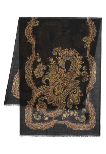 ETRO graphic-print frayed cashmere scarf - Black