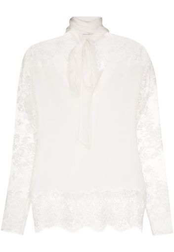 Lace detail pussy bow blouse