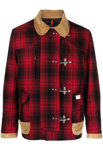 Fay leather-detailing checked jacket - Red