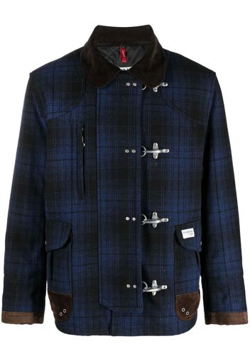 Fay leather detailing checked jacket - Blue