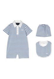 Fay Kids logo-embroidered striped romper - White